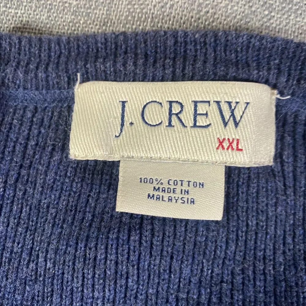 J Crew Waffle‎ Knit Henley Sweatshirt Mens Size 2XL Blue Heavyweight Knit